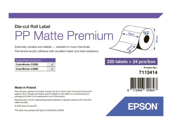 Epson Premium - Polypropylen (PP) - matt - permanenter Acrylklebstoff - 76 x 127 mm 5280 Etikett(en)