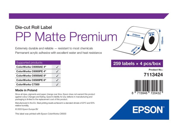 Epson Premium - Polypropylen (PP) - matt - permanenter Acrylklebstoff - 105 x 210 mm 1036 Etikett(en