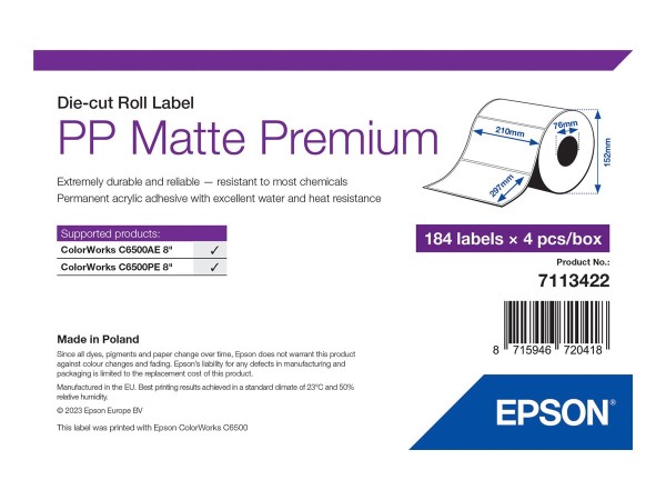 Epson Premium - Polypropylen (PP) - matt - permanenter Acrylklebstoff - A4 (210 x 297 mm) - 7113422